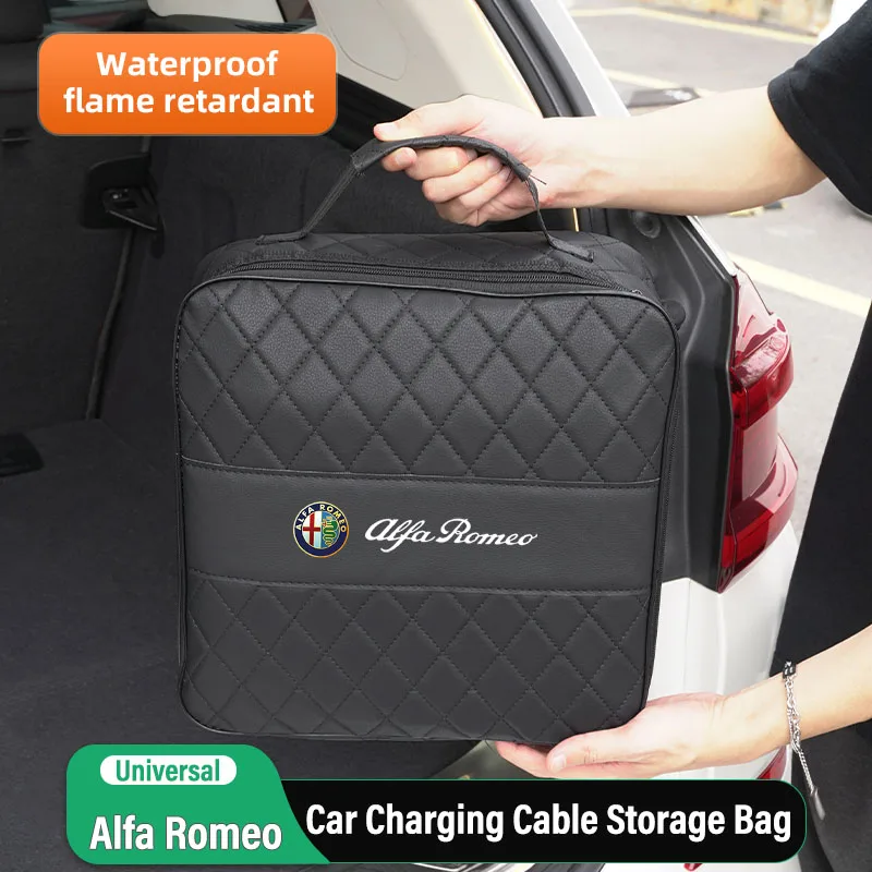 الجلود سيارة كابل شحن صندوق تخزين شاحن الطاقة الجديدة حقيبة محمولة ل ألفا روميو 4C 159 166 العنكبوت جوليا جوليتا 156 GT