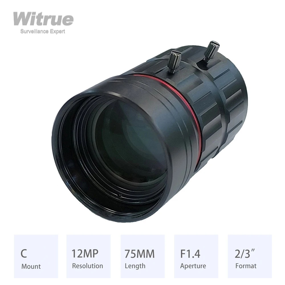 Witrue HD 4K Lens 12MP C Mount 75MM Aperture F1.4 Format 2/3