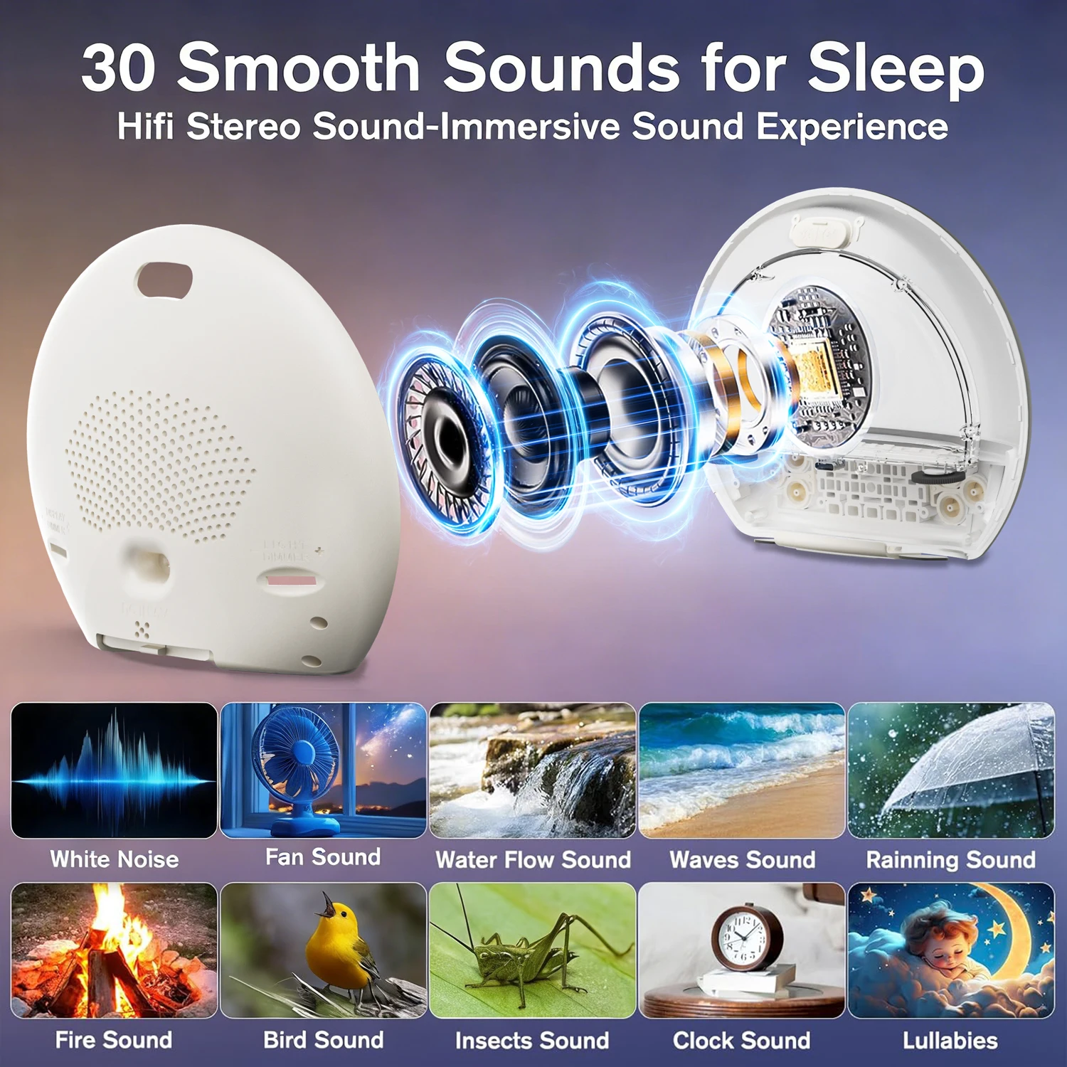 Sunrise Alarm Clock Dimmable LED Night Light ,White Noise Machine with 30 Soothing Sounds Wake Up Light for Heavy Sleepers Gift view 3