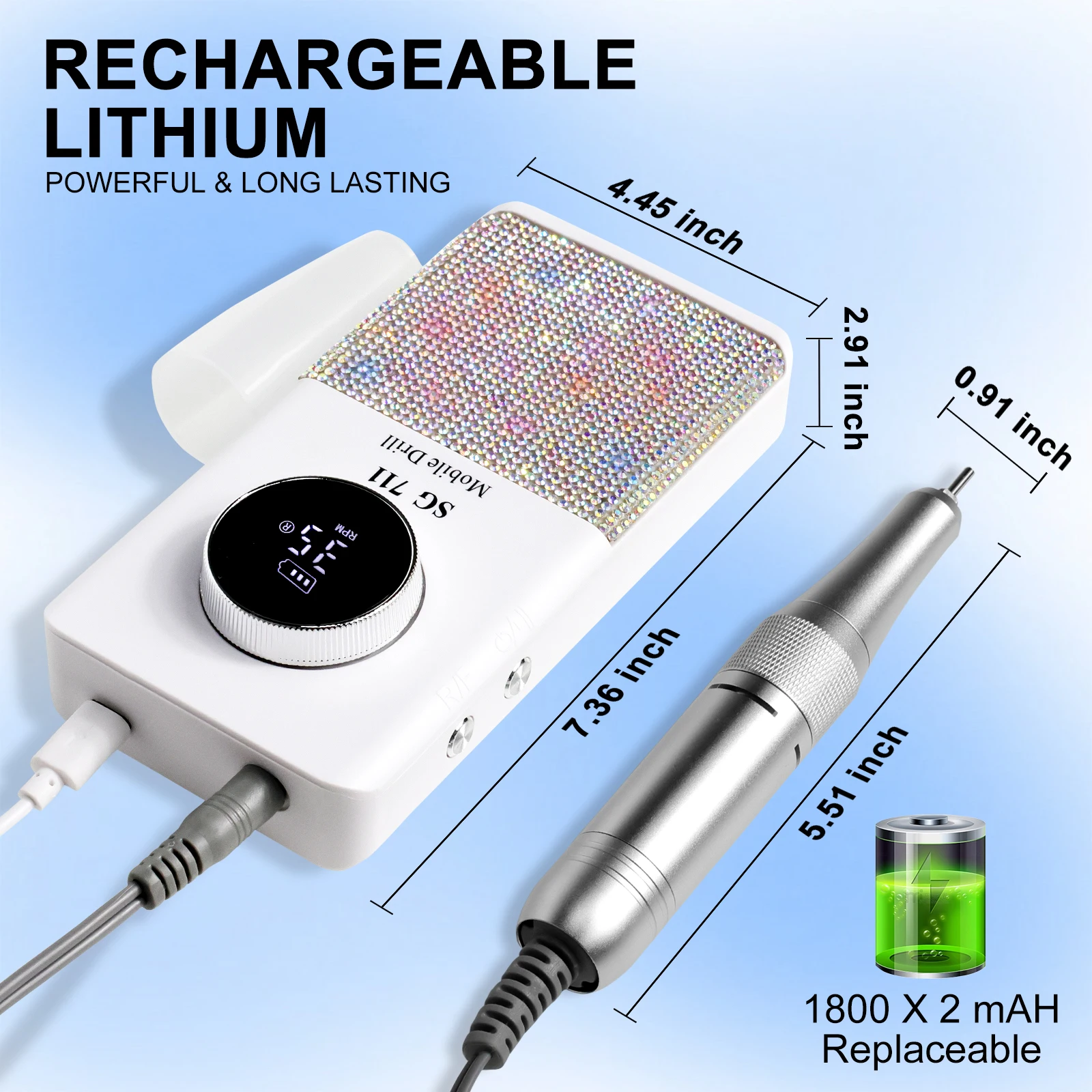 ماكينة حفر أظافر كهربائية 45000 دورة في الدقيقة، ماكينة طلاء أظافر قابلة لإعادة الشحن لمعدات مبرد أظافر احترافي من الأكريليك