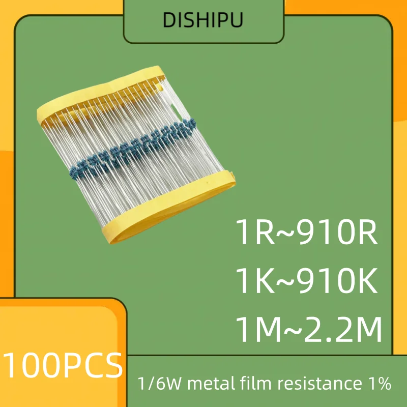 

100PCS 1/6W metal film resistance 1% 10R 100R 470R 1K 2K 4.7K 10K 100K 1M 2.2M