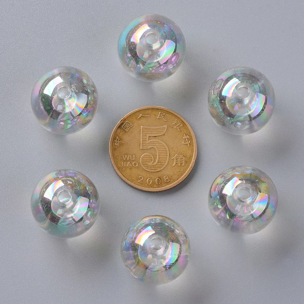 PandaHall 220pcs AB Plated Transparent Acrylic Round Beads, 16mm Multicolor Iridescent Finish for DIY Bracelet Jewelry Crafts