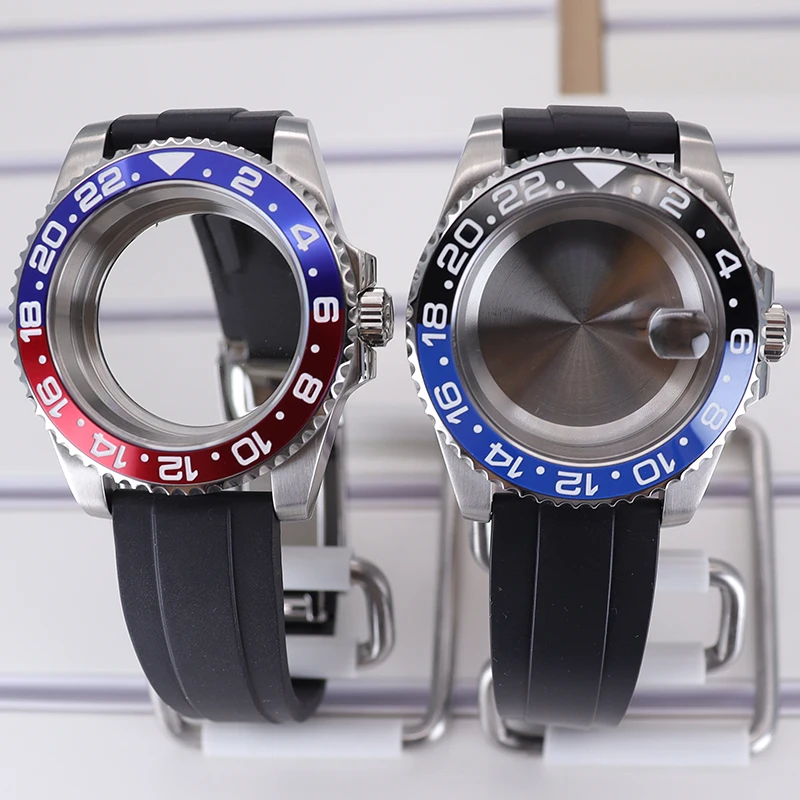 40mm Luxury Diving Watch Cases Rubber Strap Double Color Bezel For Seiko Nh35/34/36/38 Miyota8215 Eta2824 Movement 28.5mm Dial