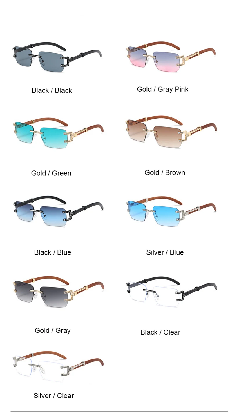 y2k Vintage Fashion Luxury Brand Designer Rimless Diamond Sunglasses Women Crystal Rhinestone Square Sun Glasses For Men UV400