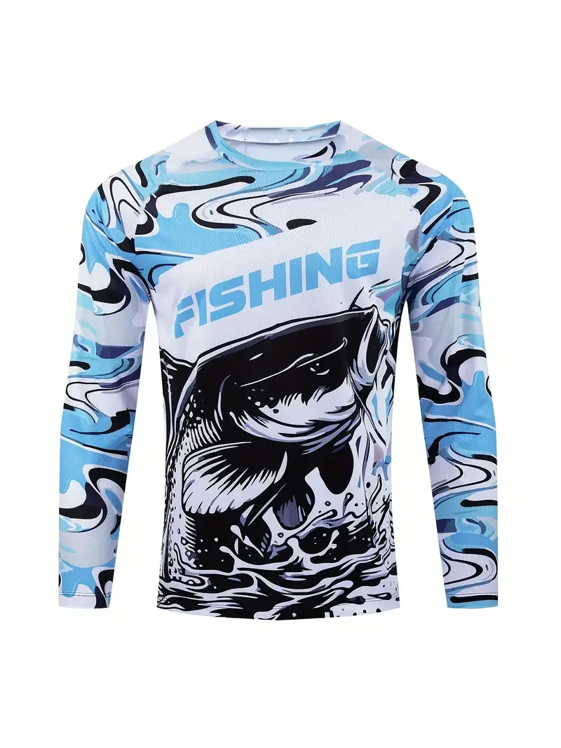 

3D Print Fish Pattern Adult Long Sleeve T-Shirt Autumn Outdoor Fishing Sports Round Neck Pullover Daily Camping Casual Men's Top