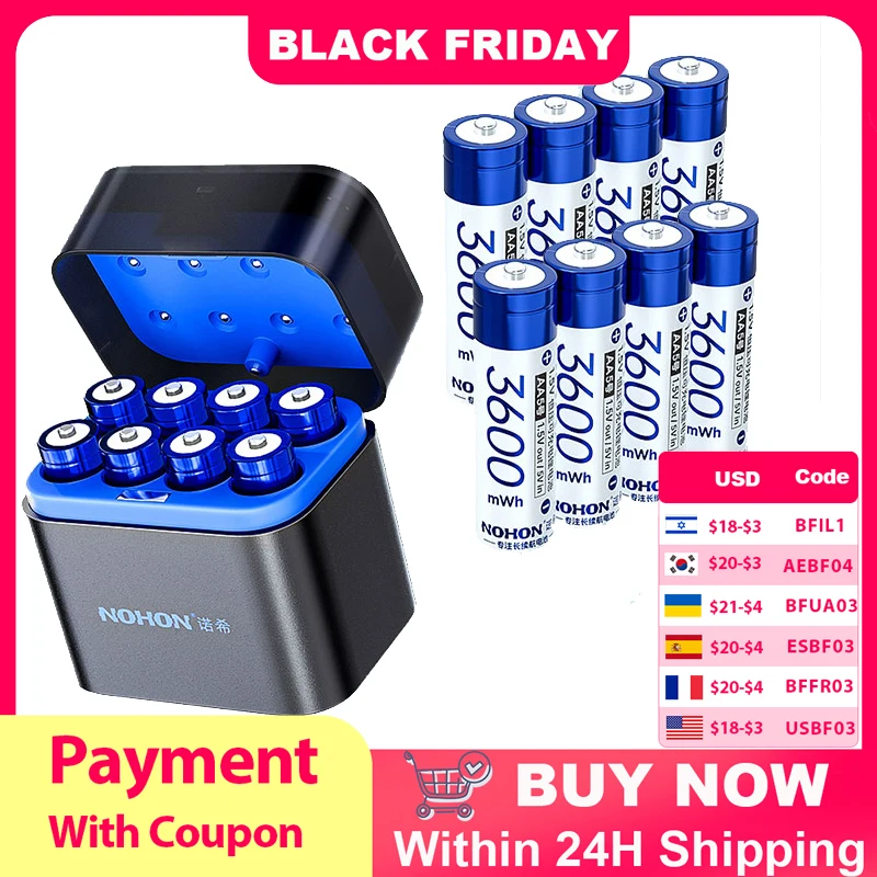 NOHON بطاريات AAA قابلة للشحن البطارية الأصلية 3600mWh قدرة عالية 1.5 فولت للأطفال بطارية الألعاب الكهربائية التحكم عن بعد