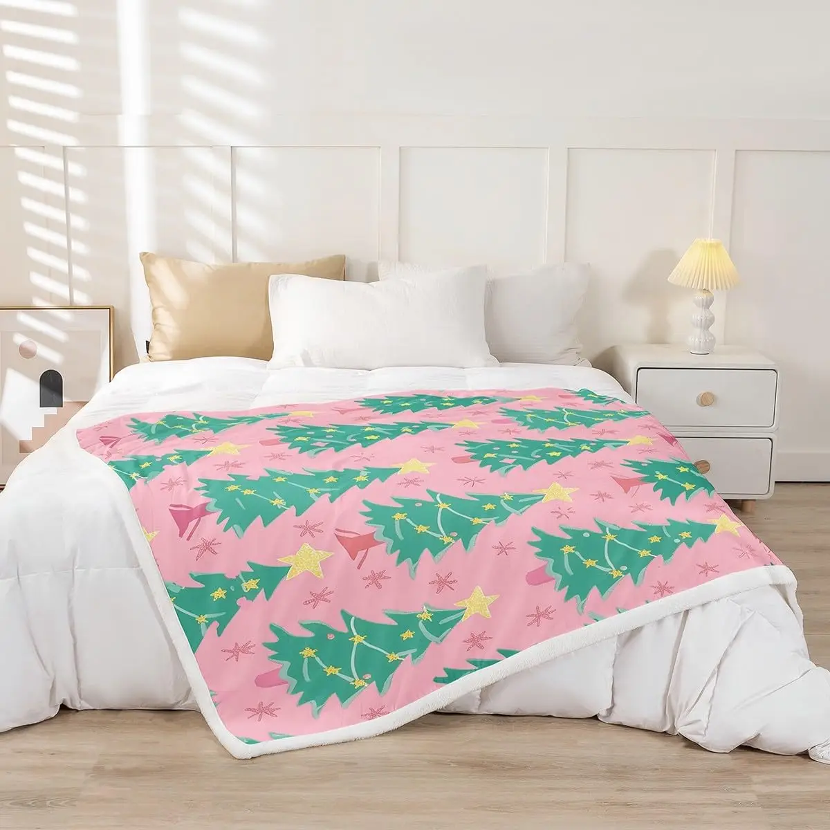 Christmas Tree Sherpa Blanket Twin Merry Christmas Fleece Throw Blanket for Bed Sofa Couch Kids Xmas Theme Branches Botanic