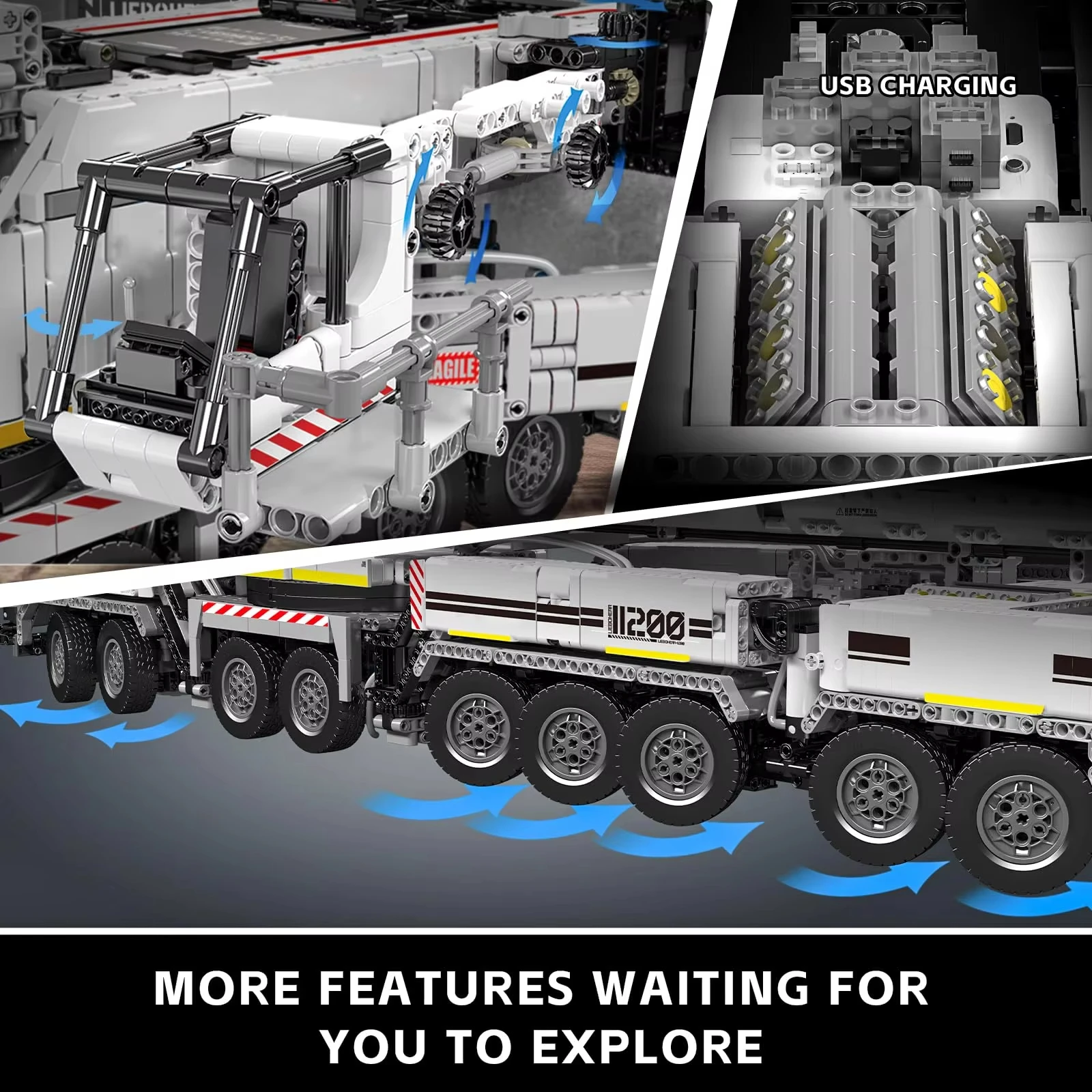 ตัวต่อรีโมทคอนโทรลขนาดใหญ่ 8506 ชิ้น MOC Liebherr LTM11200 รถเครน ชุดประกอบโมเดลเครื่องจักรก่อสร้างขนาดใหญ่