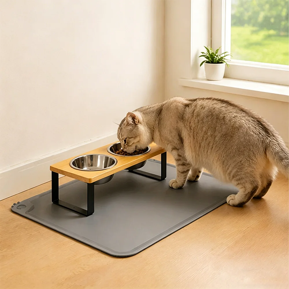 Comedero doble antideslizante para gatos y perros en acero inoxidable - imagen 2