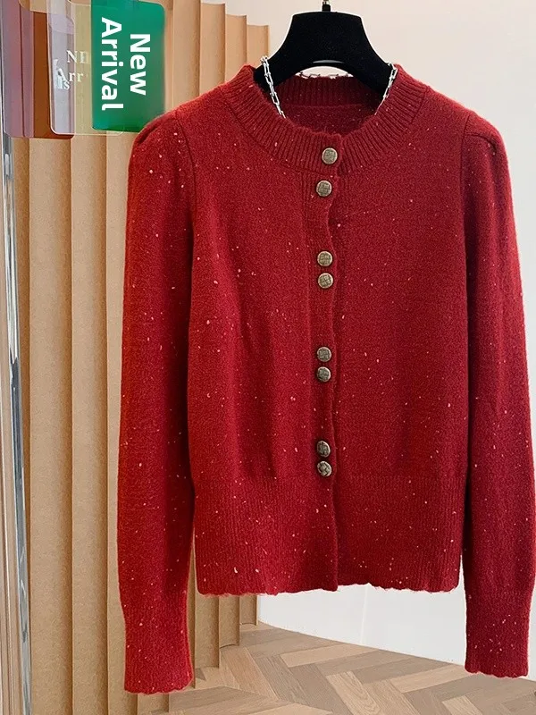 

Cisas, красный открытый кардиган, свитер, женский корейский дизайн, свободный крой, длинный све, трикотаж, зимняя верхняя одежда