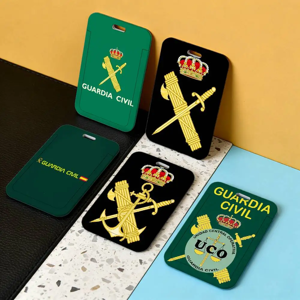 Porta-Cartões Transparente S-Spanish C-Civil G-Guard Cool com Capa Deslizante de Plástico para Funcionários, Cordão para Crachá de Identificação Profissional e de Transporte