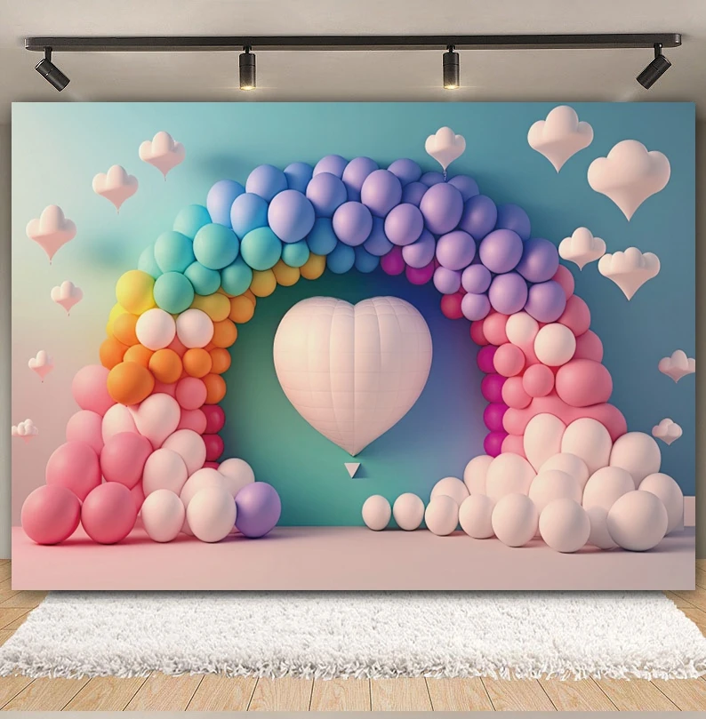 Balloon Rainbow Newborn Baby 1st Birthday Backdrop Girls First Birthday Party Sweet One Baby Shower Photography Background Props