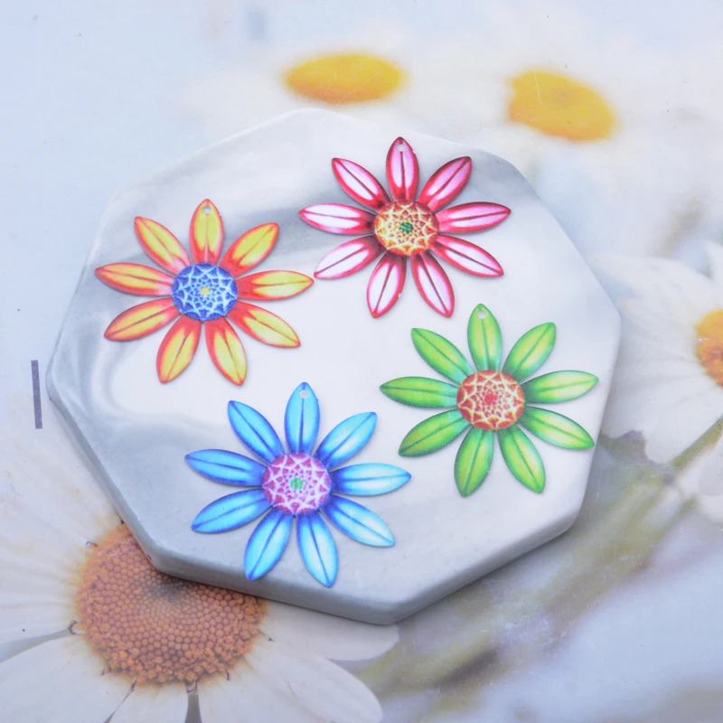 6 Stück AB8375 Neues Design Edelstahl Bunte Blumenanhänger Bemalte Sonnenblumen-Anhänger Schmuck Ohrring-Zubehör – Detail 3