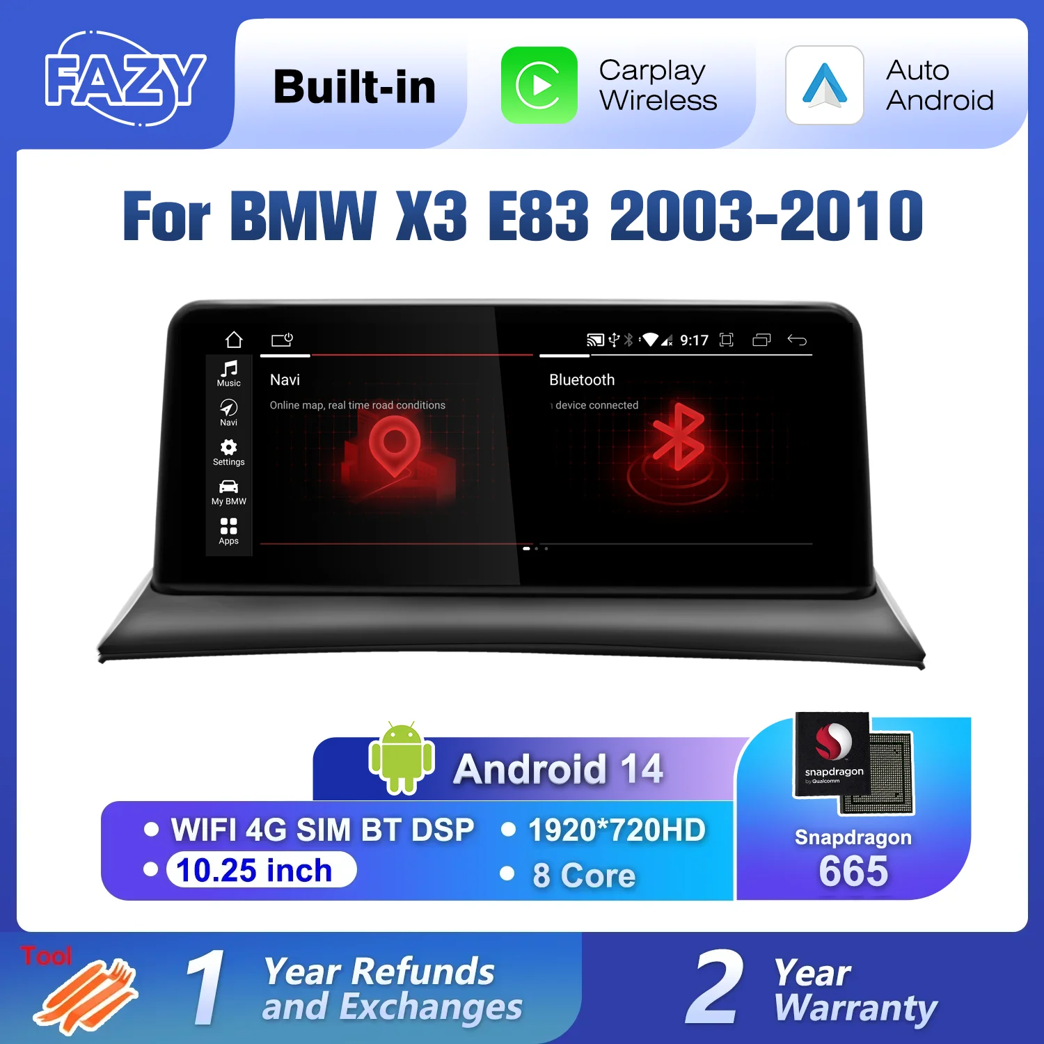 

Android 14 беспроводной CarPlay экран для BMW X3 E83 2003-2010 GPS Автомобильный мультимедийный плеер стерео DSP автомобильное радио 4G WIFI головное устройство