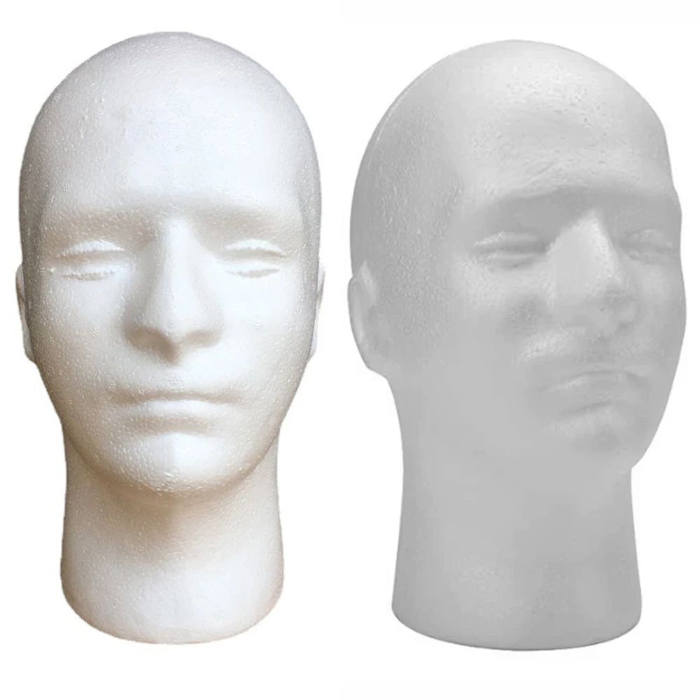 1pcs Male Styrofoam Foam Mannequin Manikin Head Model Hat Glasses Wig Display Male White Foam Mannequin Head Holder Stand Rack