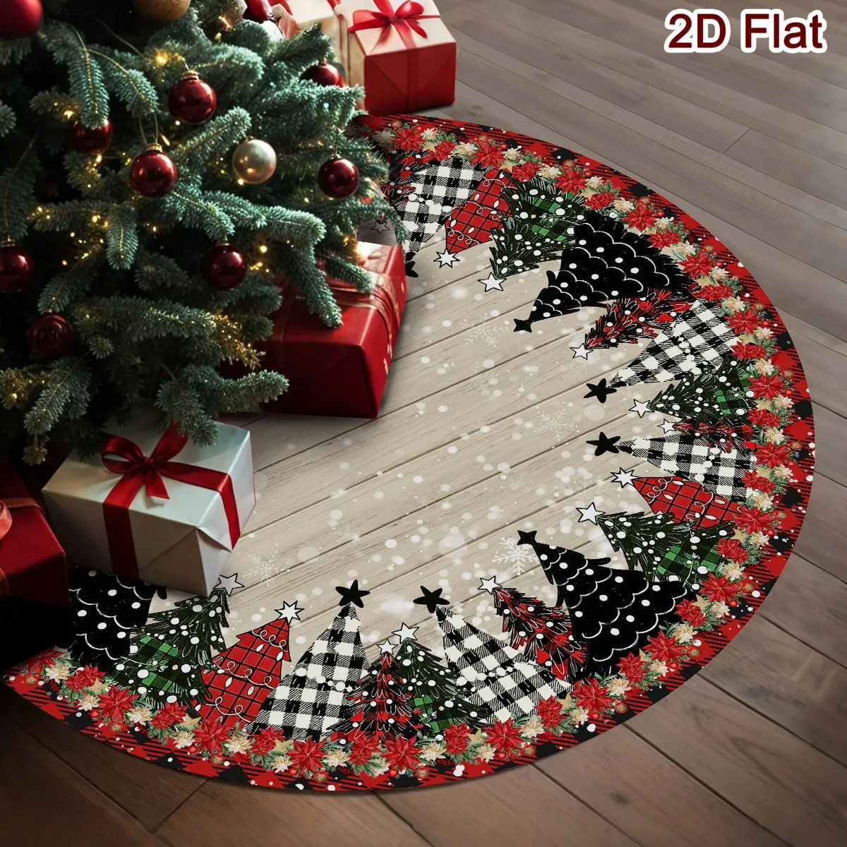 Weihnachtsbaumdecke mit Weihnachtsstern-Druck, rund, 60/90 cm, waschbare Baummatte aus Polyester, Dekoration für Zuhause und Partys, Weihnachtsdekorationen – Detail 4