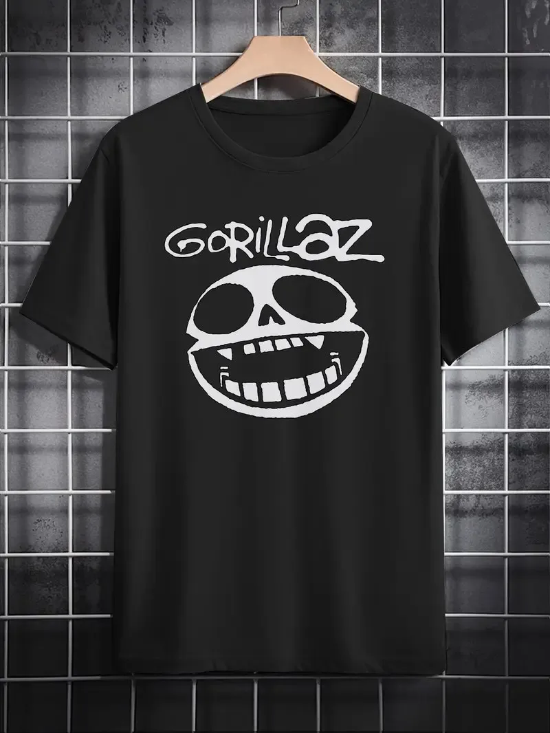 

Gorillaz Graphic Print T-Shirt for Men, Casual Crew Neck, Polyester Tee with Sli