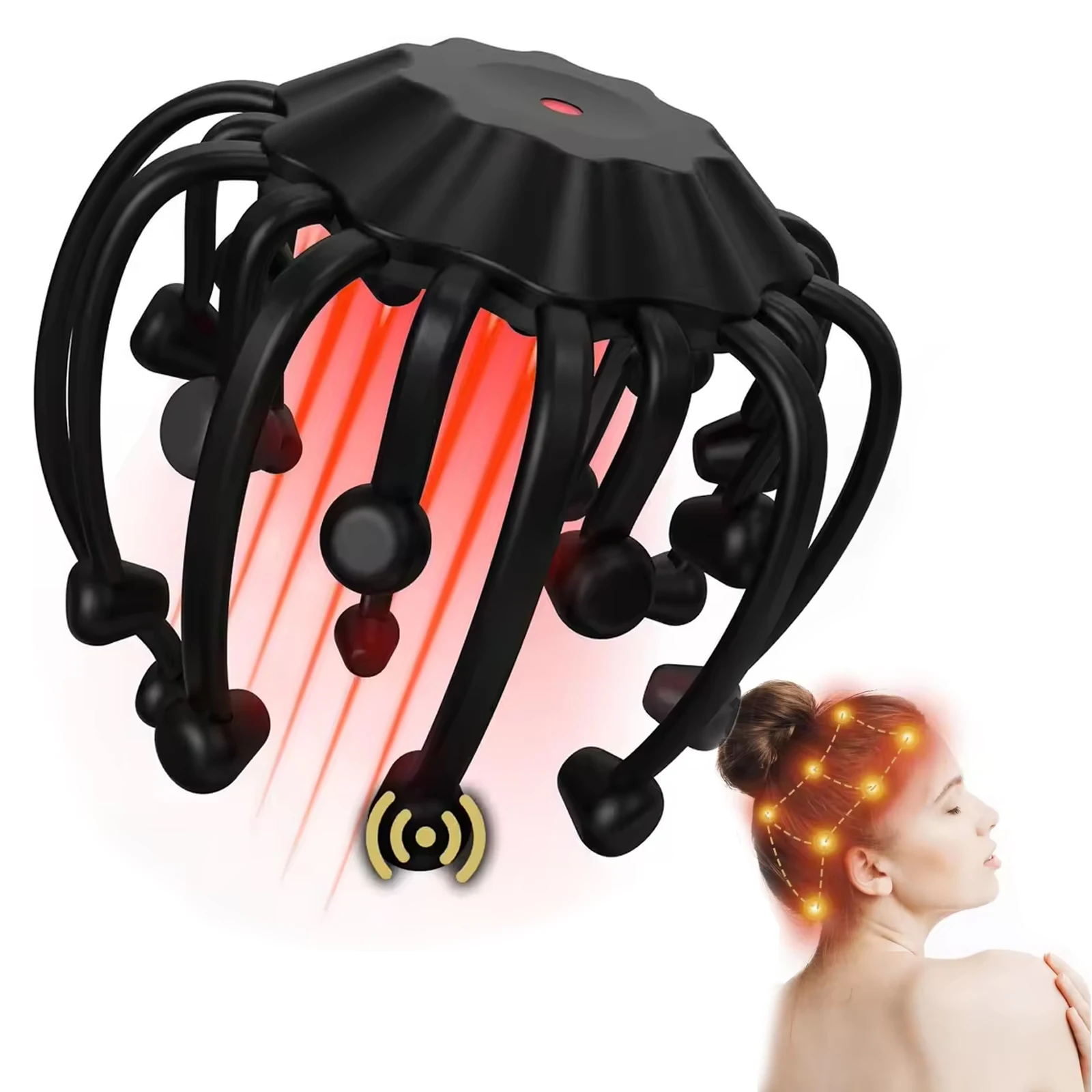 Electric Head Massager Octopus Massager 20 Contracts 5 Modes Scalp Massager 2 Extra Long Contract Red Light Therapy Device