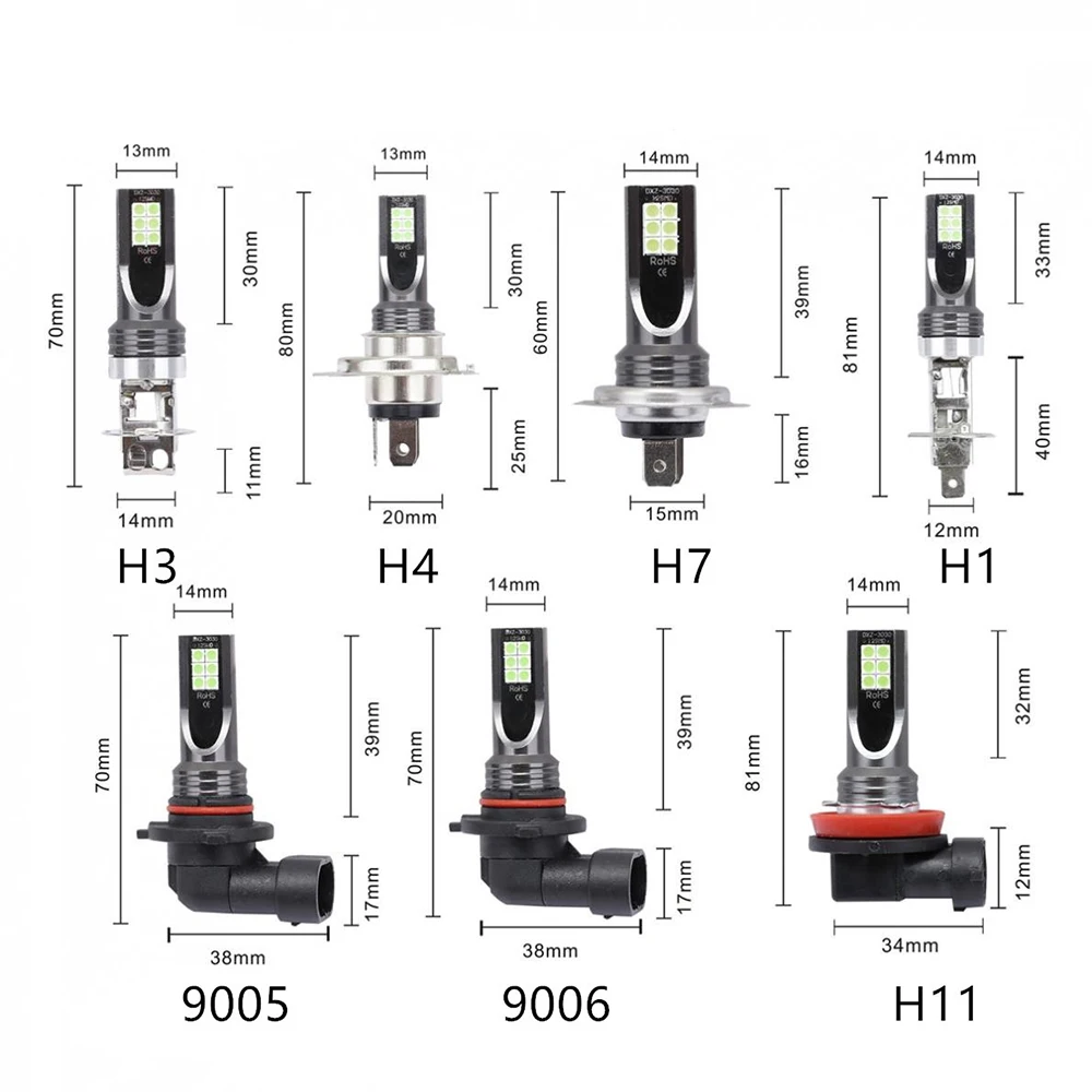 2pcs H4 H7 H11 H10 Turbo LED Car Headlight Bulbs 6000K PSX24W 9005 HB3 9006 HB4 H8 Auto Lights Automobile Driving Fog Lamp