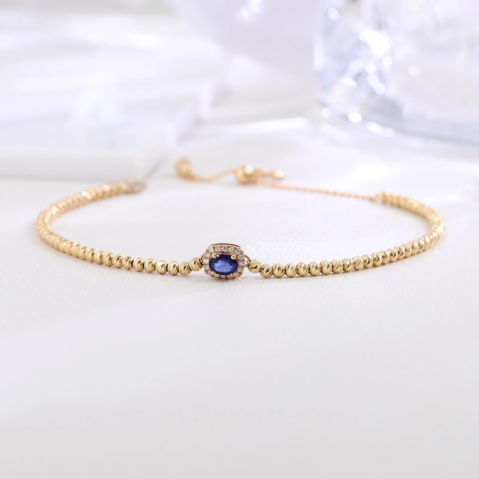 

Provence Luxury Bracelet blue gemstone lab diamonds Halo set 18K yellow gold Chain Premium Jewelry Everyday Accessories