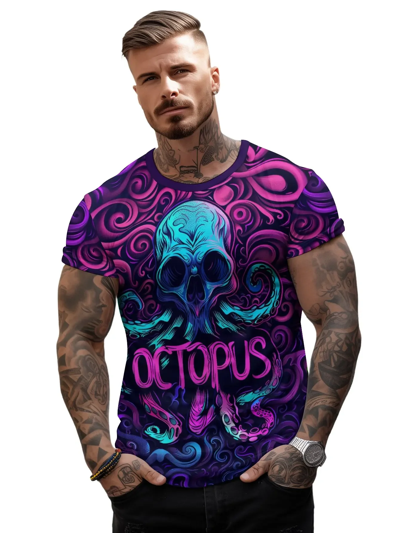 

2024 New Skull Printed T-shirt 3D Printed Men's Short Sleeve T-shirt Mens Clothing Graphic T Shirts Halloween T Shirt Men