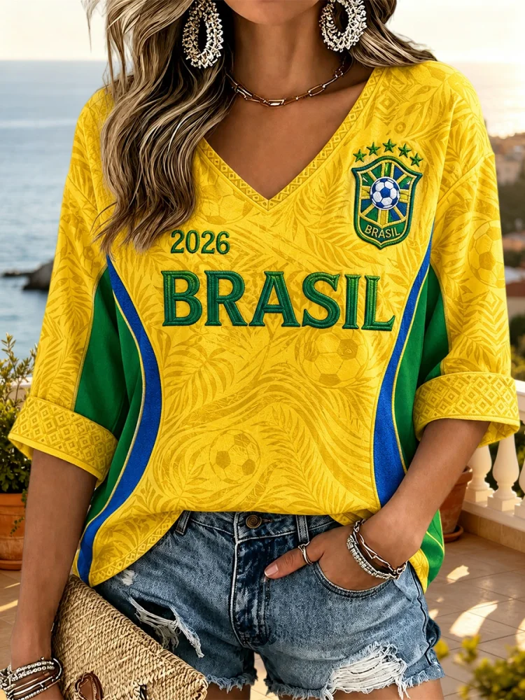 Sommerliches neues brasilianisches Fußballtrikot – Lässiges Fan-Sport-Trainings-T-Shirt mit kurzen Ärmeln, schnelltrocknend, für Herren, Damen, Familien und Kinder