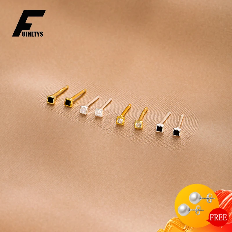 

S925 Silver Jewelry Earrings for Women Square Shape Zircon Gemstone Stud Earrings Ornaments for Wedding Bridal Promise Party