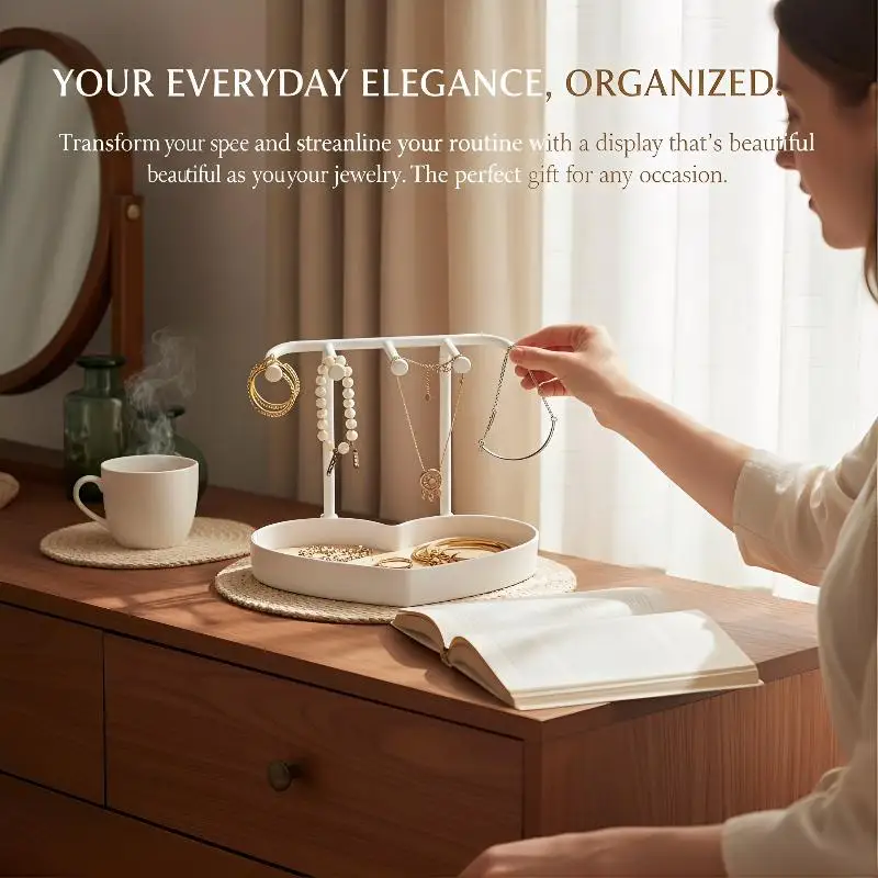 Fashion Portable Jewelry Display Rack Earrings Necklaces Storage Rack Key Organizer With Wooden Base Hanging Holder Girl Gift