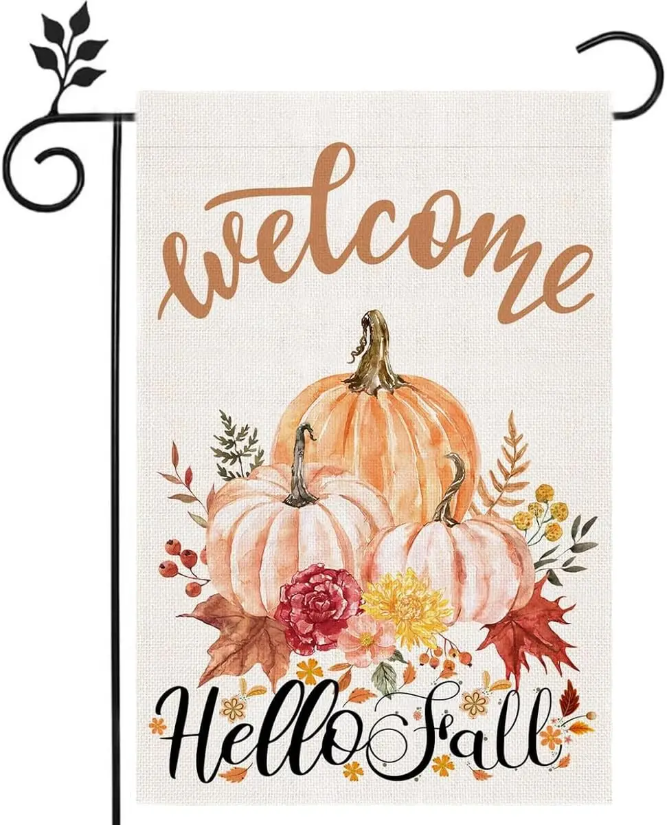 Welcome Garden Flag 12x18 inch Double-sided Burlap Pumpkin Maple Leaf Hello Fall Outdoor Yard Autumn Garden Flag Decoration  yyi