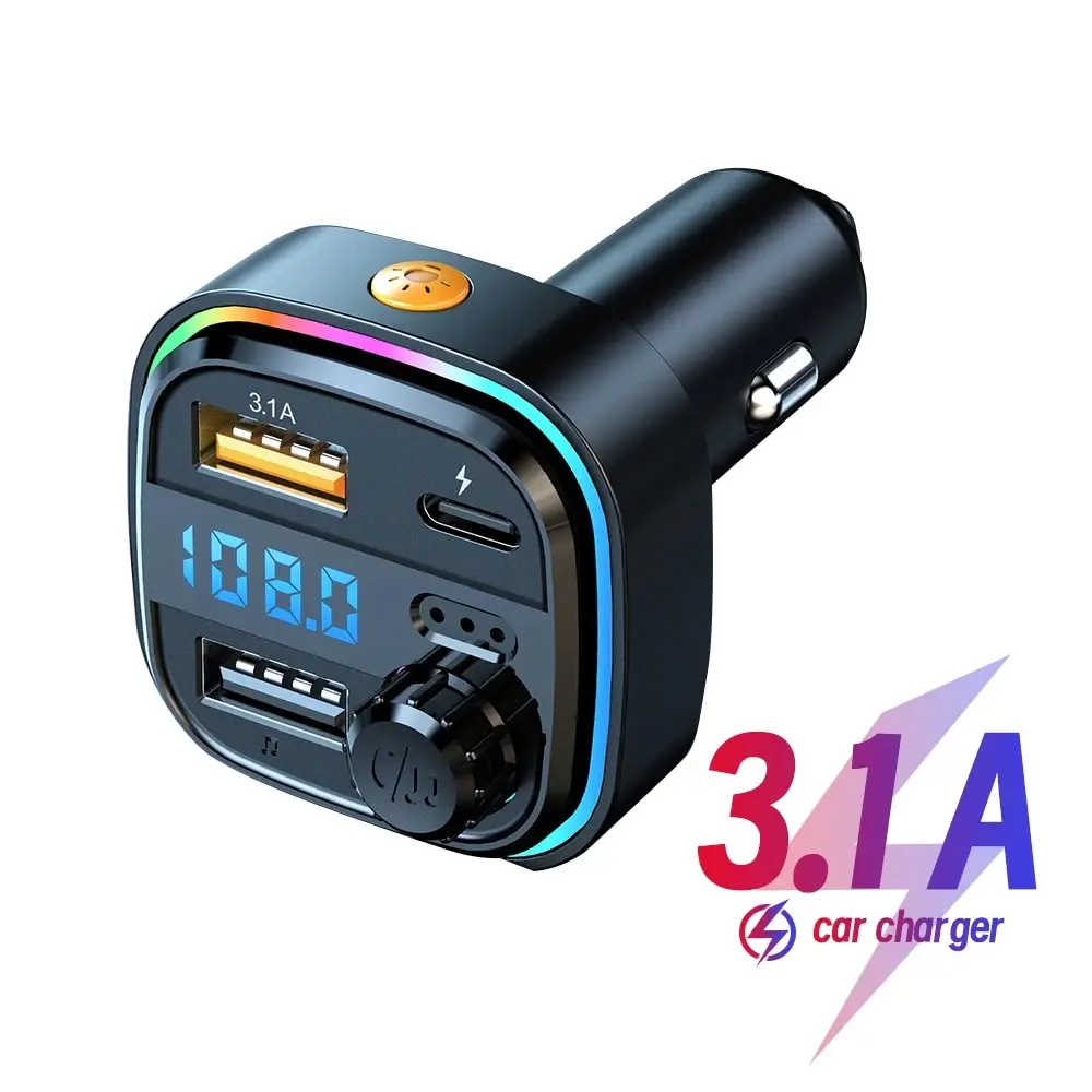 Bluetooth 5.3 Car Charger QC 3.0 Fast Charger 3.1A MP3 Music Player MP3 Music Player Ambient Light TF Card