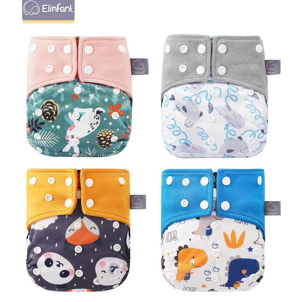 Elinfant 2023 New Fashion Style Baby Cloth Diaper Baby Nappy 4pcs/set Pocket Diaper Waterproof&Reusable Recycable Cloth Diaper