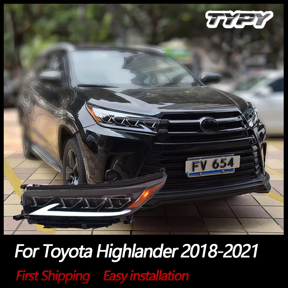 

TYPY автомобильные фары для Toyota Highlander 2018-2021, светодиодные автомобильные лампы, дневные ходовые огни, динамические указатели поворота, автомобильные аксессуары