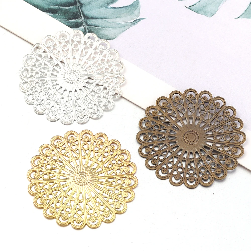 10 Stück filigrane Blumenwickel, 38 mm, Metall, Kupfer, runde Blumenstücke, Verbinder für Schmuckherstellung, DIY, Heimhandwerk, Geschenke, Dekoration