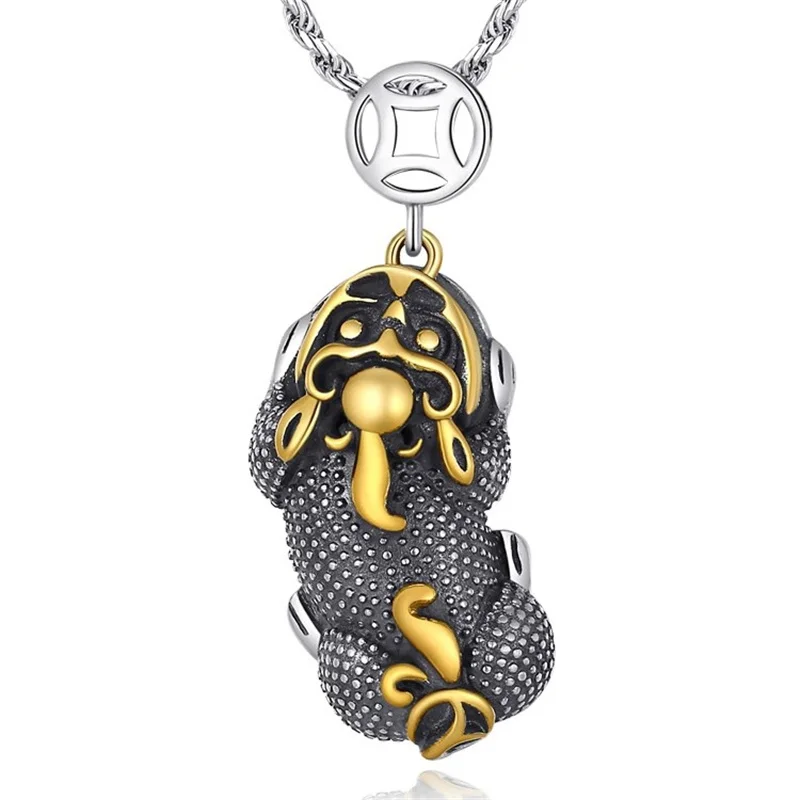 محظوظ عملة الثروة الحيوان Pixiu قلادة للرجال مجوهرات العرقية نمط خمر الذهب كوليسون قلادة الذكور سترة سلسلة #5