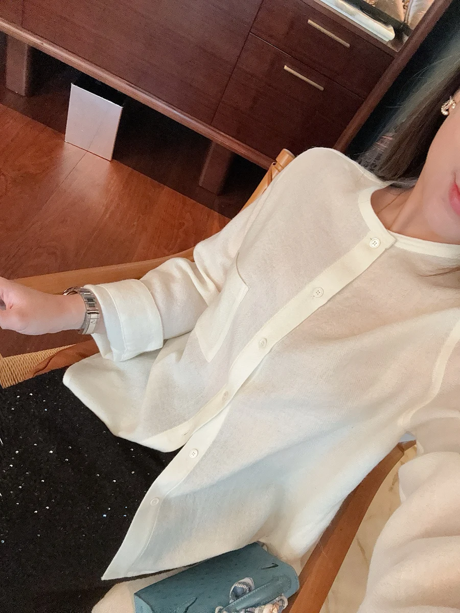 

Осенне-зимний кардиган из австралийской шерсти с круглым вырезом, универсальный, простой, повседневный, свободный крой