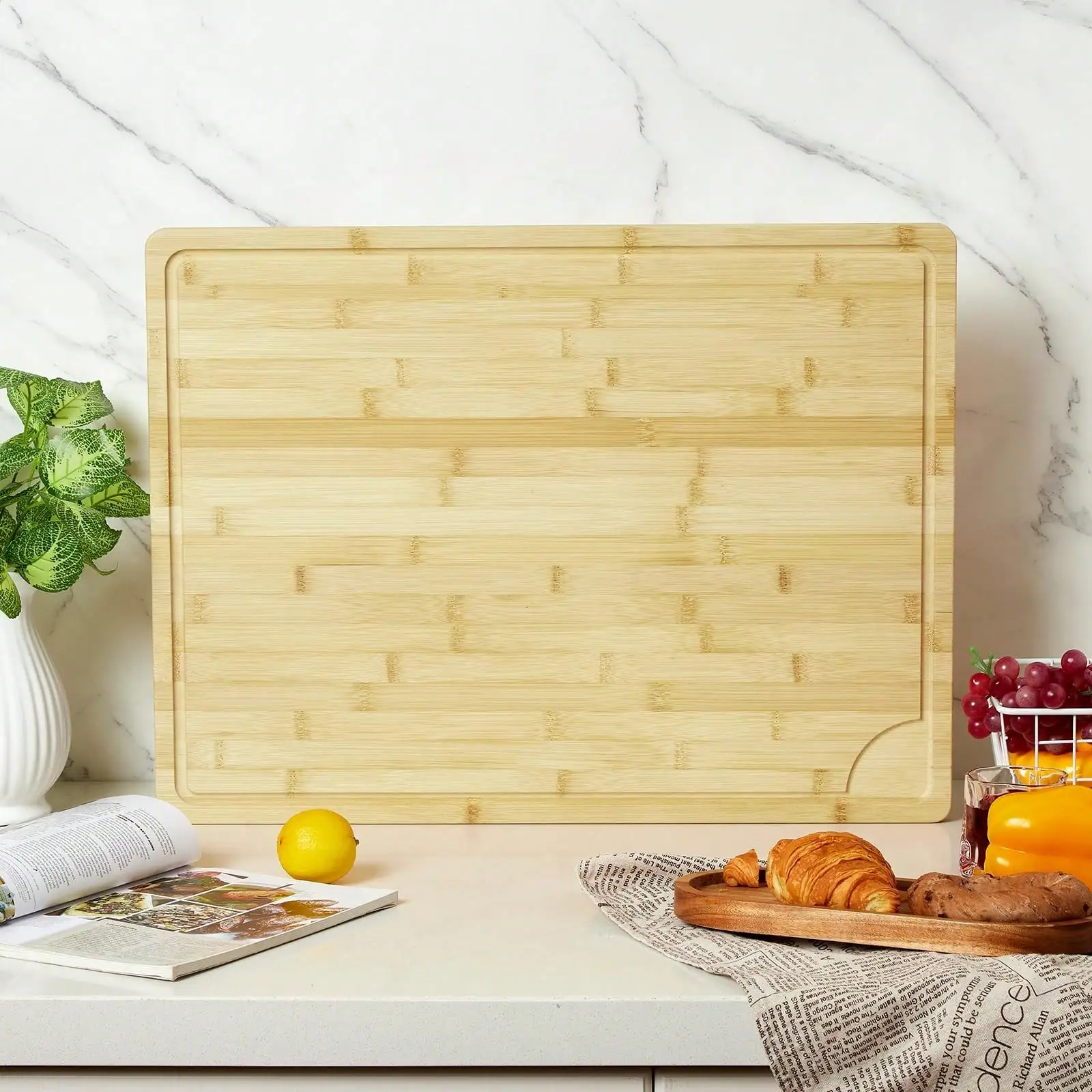 

Ataucjin 24x18" Extra Large Bamboo Cutting Board For Kitchen,XL Chopping Board For Kitchen With Juice Groove & Handles,Cheese Serving Tray,Butcher Block Serving Tray For Meat,Cheese,Veggies