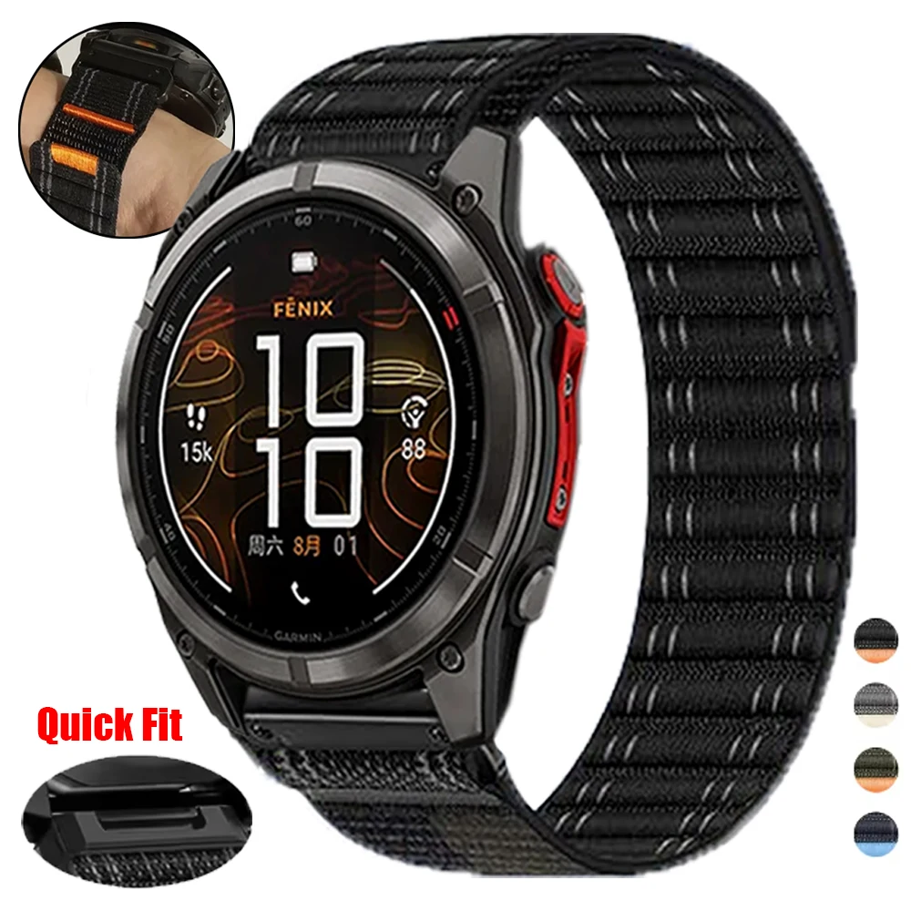 QuickFit 26mm 22mm Nylon Strap For Garmin Fenix 8 Pro Forerunner 970 instinct 3 Quatix 8 TACTIX 8/Enduro 3 Epix Gen2 Sports Band