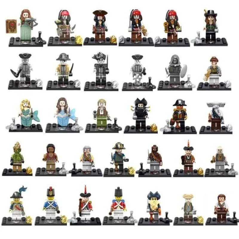 Blocos de montar de aniversário: Boneco pirata humanoide, tesouro morto-vivo, brinquedos educativos infantis, personagens de desenho animado