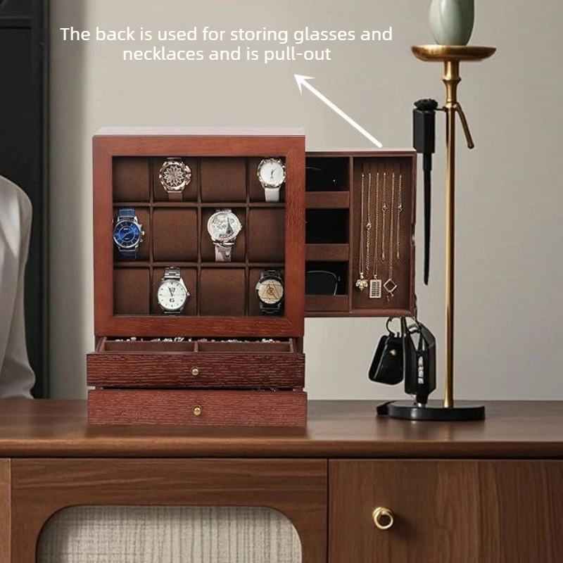 Solid Wood Watch Storage Box Exquisite Necklace Jewelry Boxes Large Capacity Retro Watches Case Jewellery Bracelet Trinket Cases
