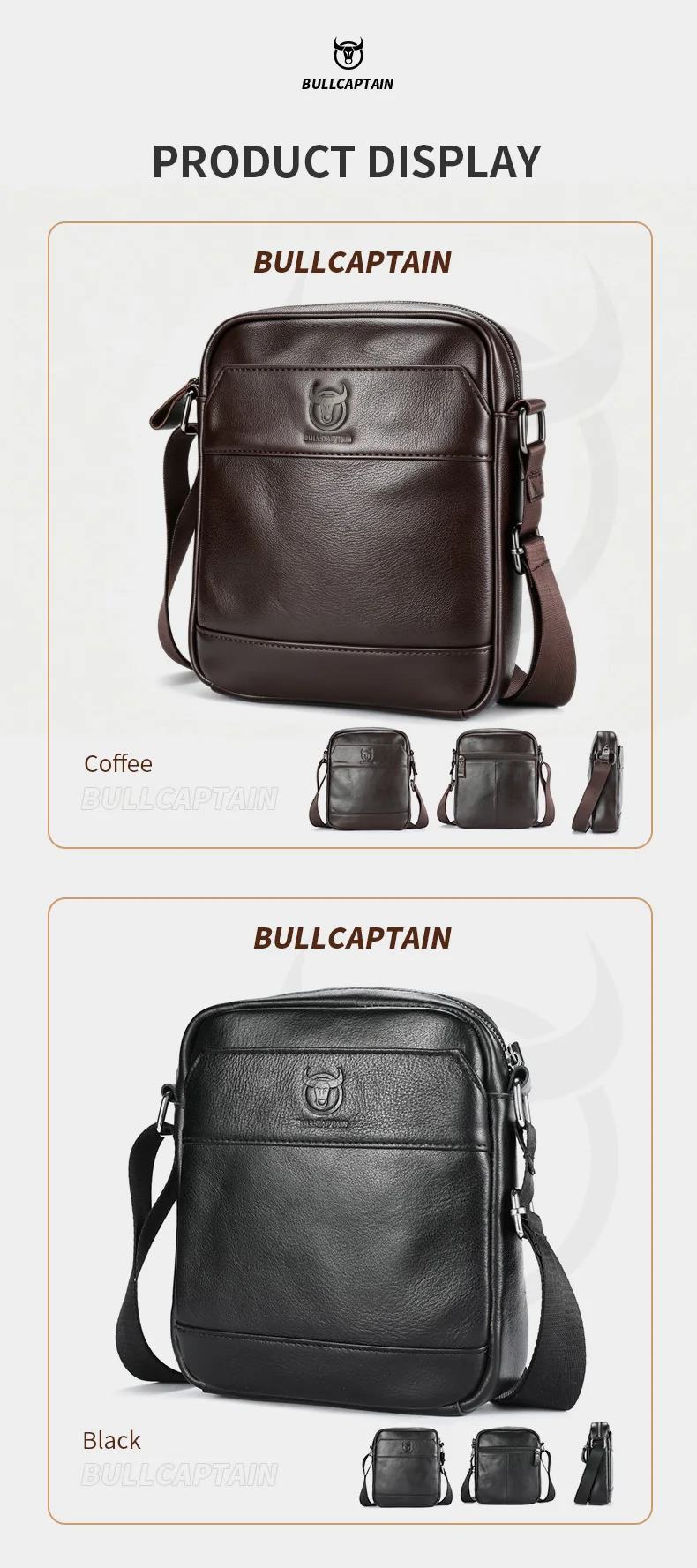 BULLCAPTAIN Herren-Umhängetasche, modische Ledertasche, trendige Retro-Herren-Umhängetasche aus hochwertigem Rindsleder. – Detail 13