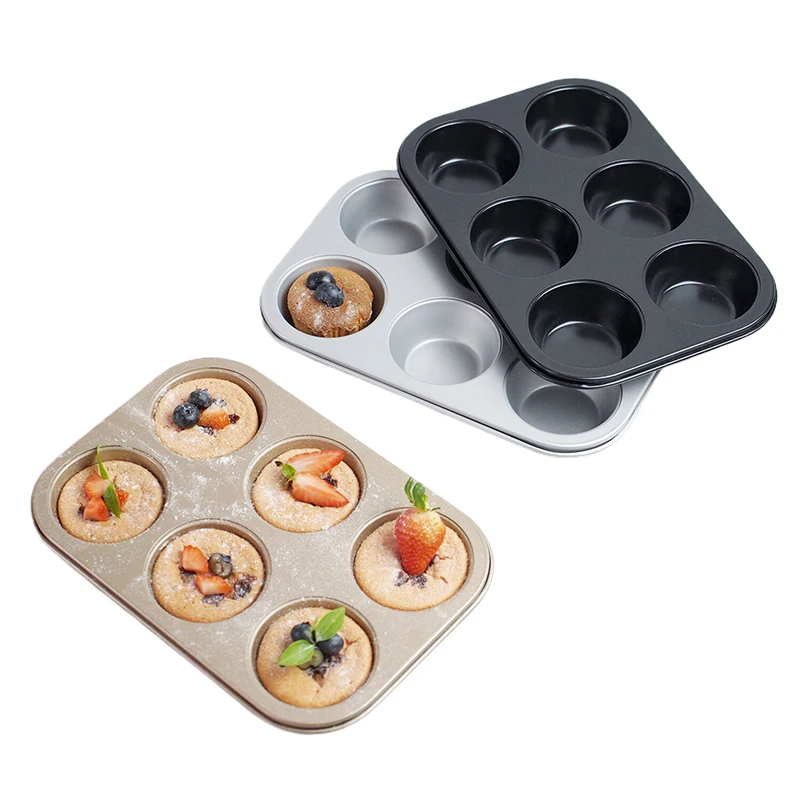 Nonstick Muffin Pans 6 Cups，2 Pack Cupcake Tins For Baking，Premmium Non-stick Coating For Non-Toxic,Heavy Duty Carbon Steel