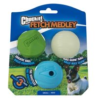 Chuckit! Fetch Medley Dog Ball Dog Toys, Medium (2.5 Inch) Pack of 3, for Medium Breeds, Includes Whistler, Max Glow and Reboun