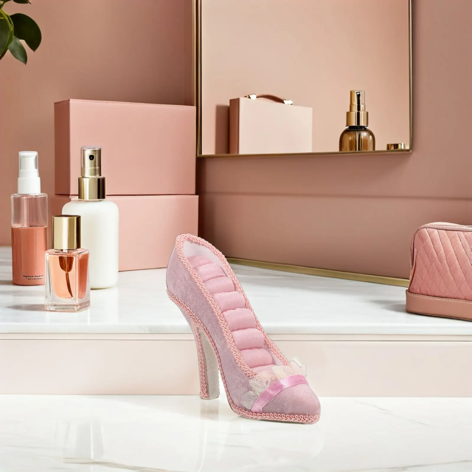 

Jewelry Decorative Display Organizer High Heeled Shoe Holder Ring Rack for Earrings Pink Stand