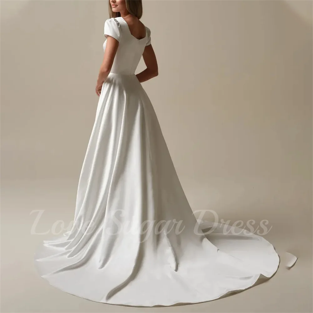 Elegant Square Neck Wedding Dress Satin Long Bridal Gowns For Wedding A Line Pleated Bride Dresses robe de mariée