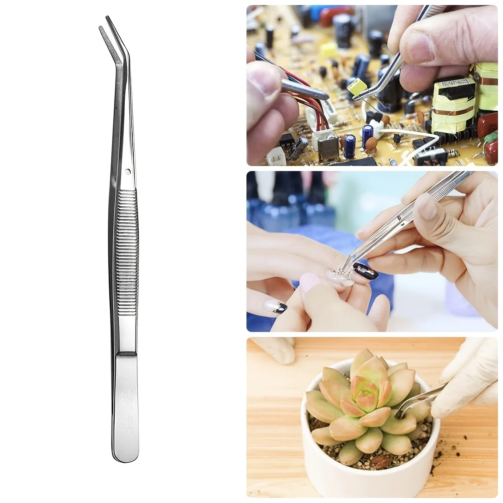 Stainless Steel Tweezers, with Curved Serrated Tip Multipurpose Tweezers Sewing Machine Tweezers Forceps for Craft Repairing