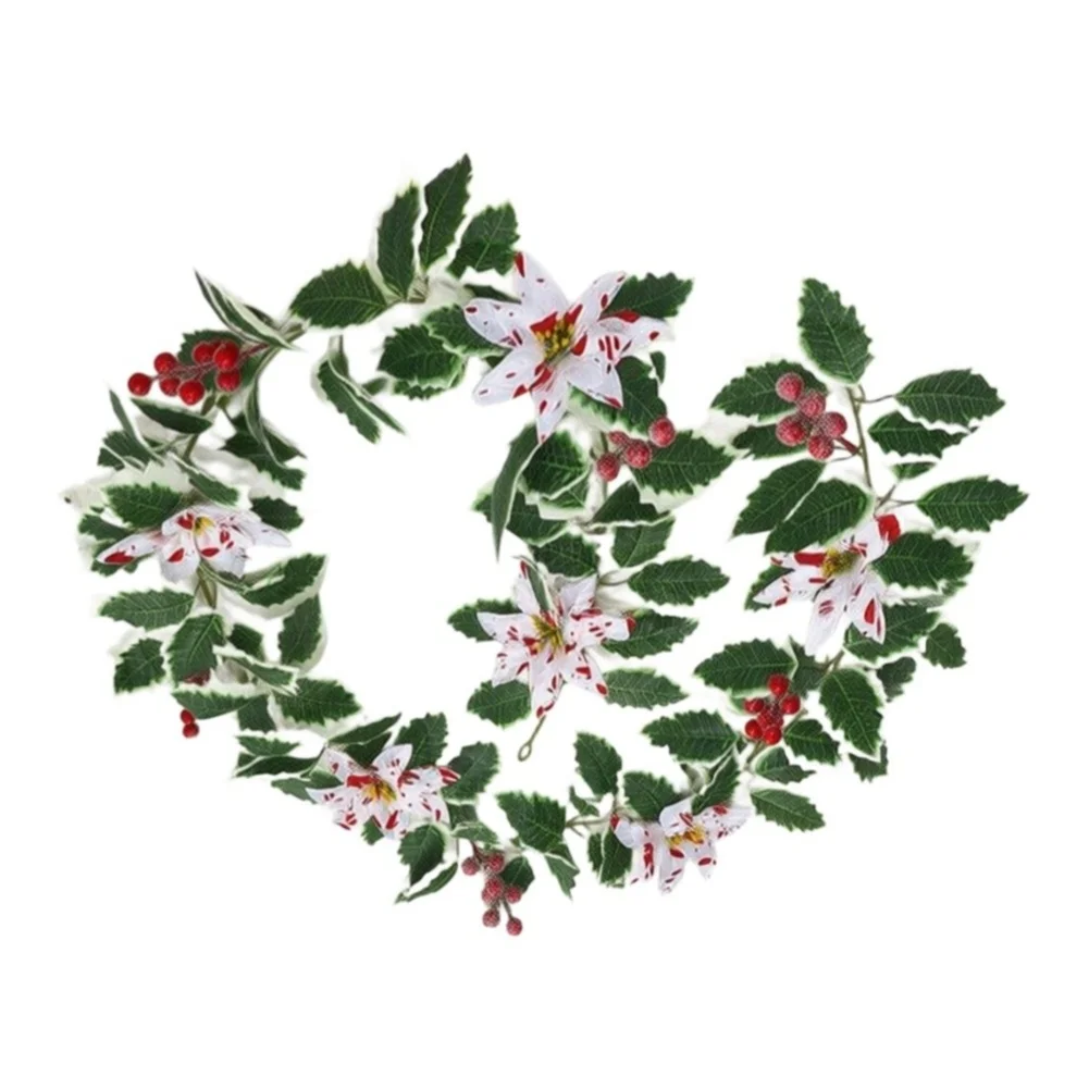 175cm Artificial Vine Garland with Red Berries for Christmas For fireplace Staircase and Table Holiday Display