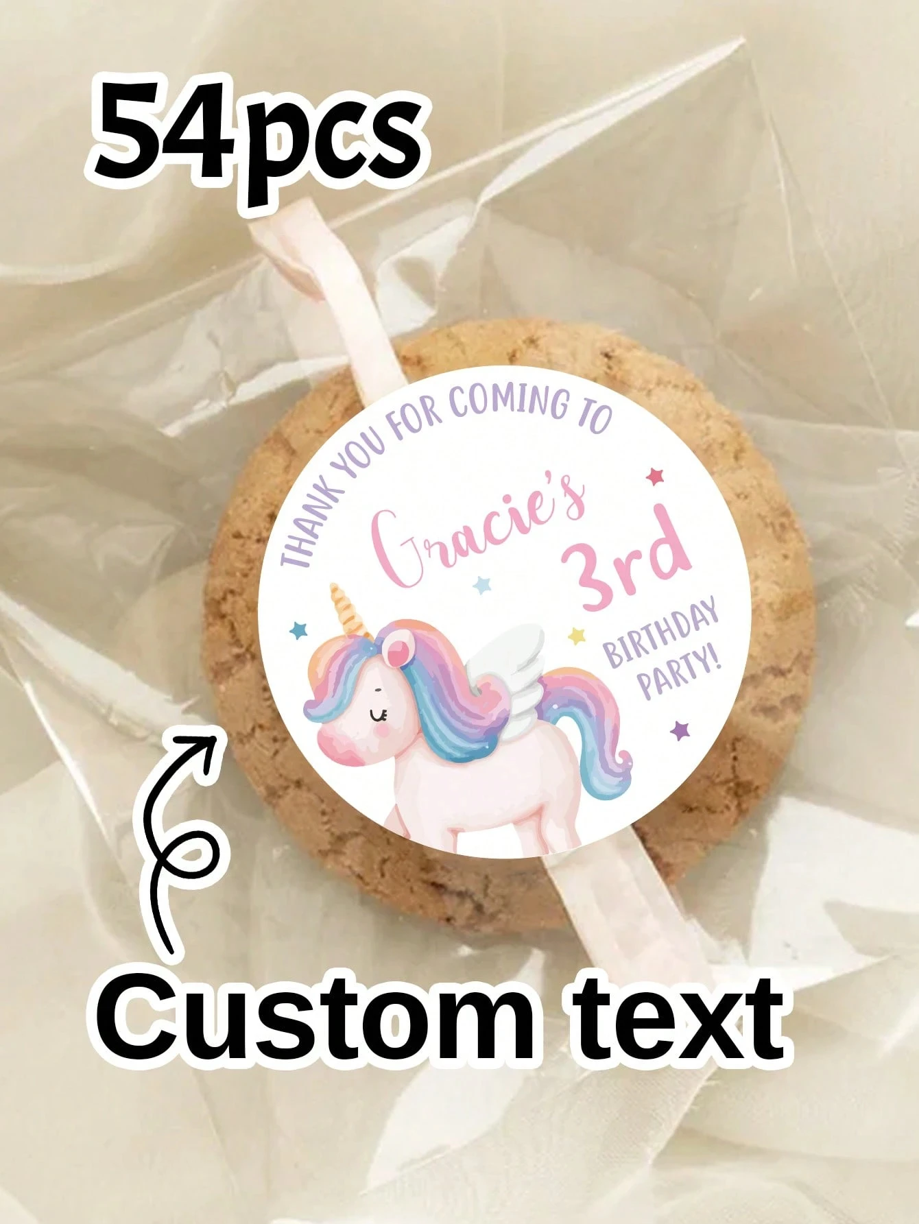 54-540Pcs 4-7CM Custom Unicorn Birthday Stickers,Name Stickers,Personalized Text Label Stickers,Customizable Thank You Stickers
