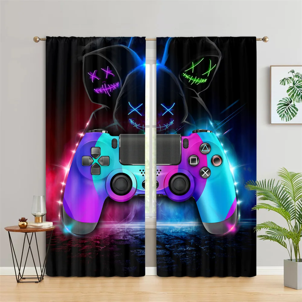 Player Cool Gamepad Gamer Game Controller Boy Window Curtains Blinds for Living Room Kids Bedroom Home Decor Door 2Pieces Office