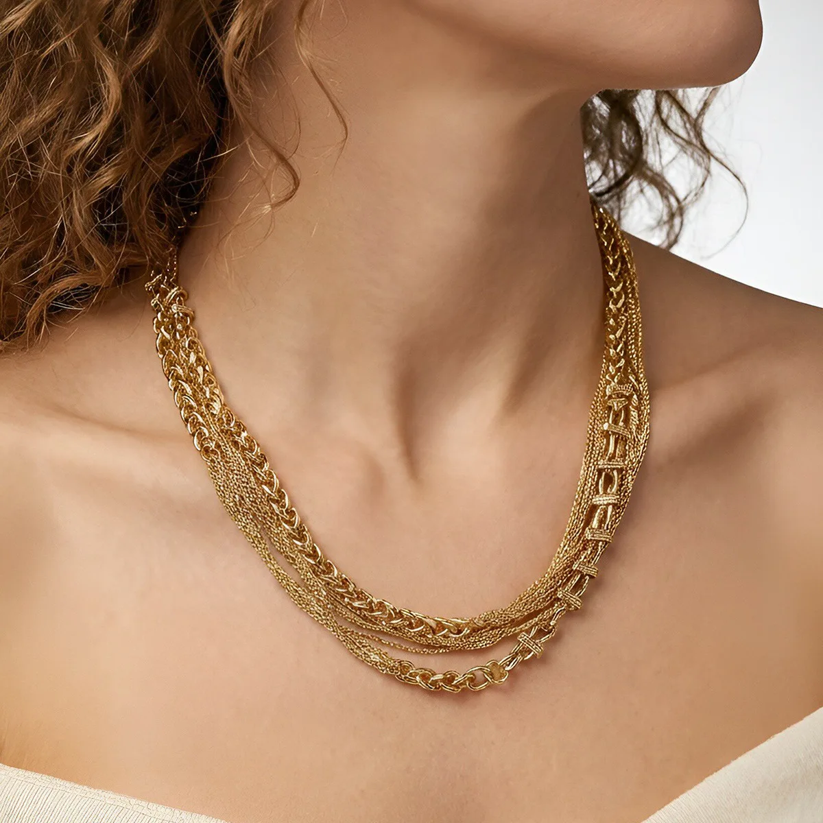 ZA exaggerated and exaggerated big-name multi-layer winding spring necklace metal fringed chain INS retro female source