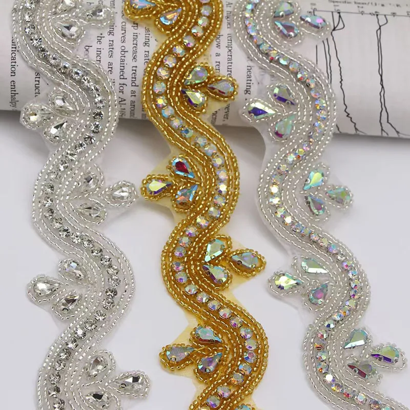 

5 Yards Crystal Rhinestone Trim Flower Leaf Shaped DIY Repair Iron-On Rhinestone Ribbon Gold Dress Shoes Bags Accessories